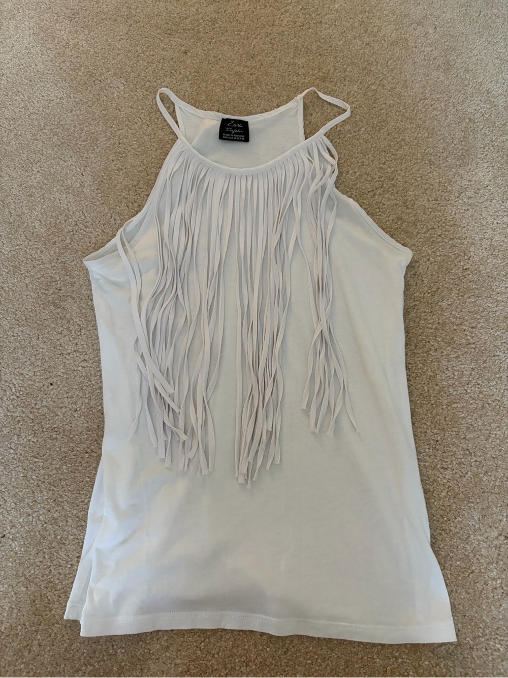 Zara White Fringe Halter Tank